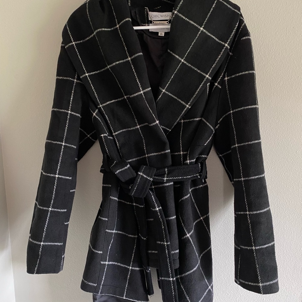 Chicwish Black and White Wool Blend Coat